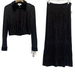 NEW Joseph Ribkoff Black Velvet Jacket Skirt Set Size 12 Formal Business Classic